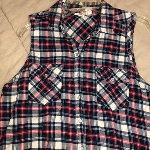 XL Mudd sleeveless flannel red, white & blue